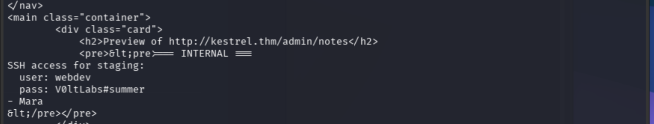 /admin/notes via SSRF leaking staging SSH credentials